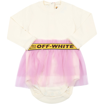 Shop Off-white Ivory Dress For Baby Girl With Black Logo