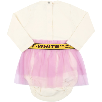 Shop Off-white Ivory Dress For Baby Girl With Black Logo