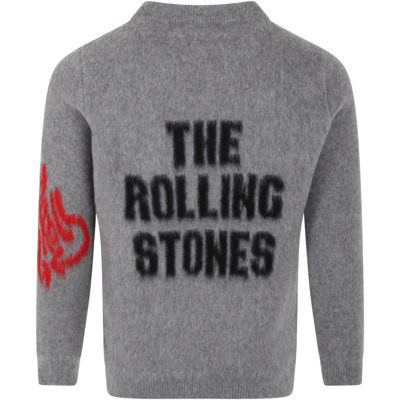 Shop Alanui Gray Sweater For Kids With The Rolling Stones Tongue In Grey