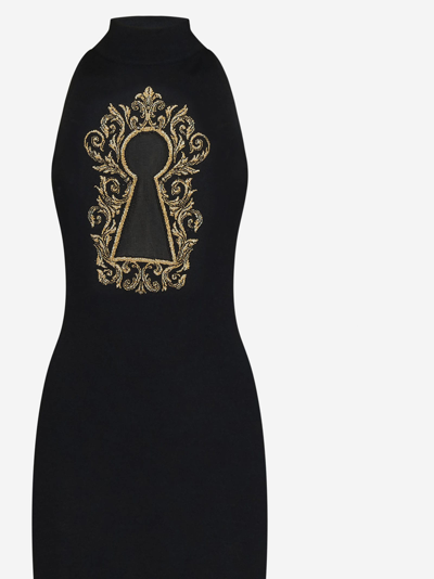 Shop Moschino Baroque Lock Mini Dress In Black