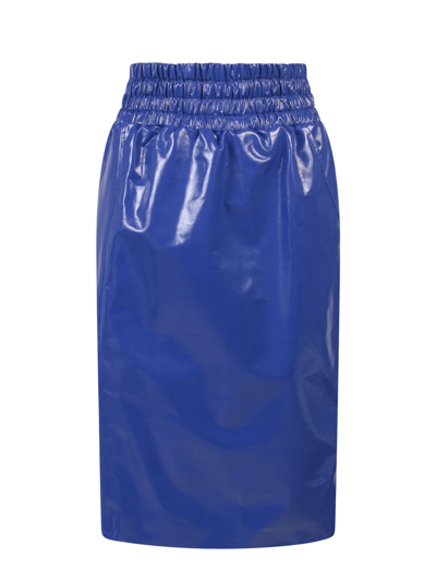 Tom Ford Thigh-slit Leather Pull-on Midi Skirt In Blue