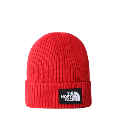 Shop The North Face Tnf Logo Box Cuffed Beanie In Tnf Red
