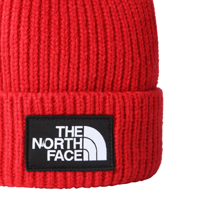 Shop The North Face Tnf Logo Box Cuffed Beanie In Tnf Red