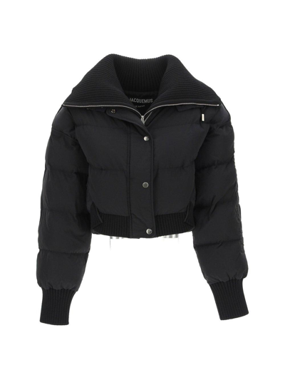 Shop Jacquemus Buttoned-up Padded Cropped Jacket In Black