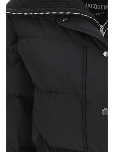 Shop Jacquemus Buttoned-up Padded Cropped Jacket In Black