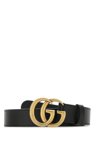 Gucci Double G Thin Leather Belt In Black | ModeSens