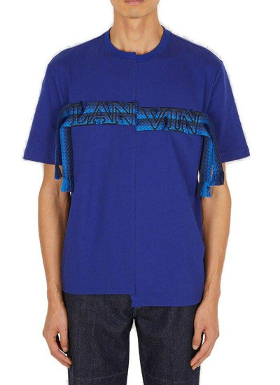 Shop Lanvin Logo Embroidered Crewneck T-shirt In Majorelle Blue
