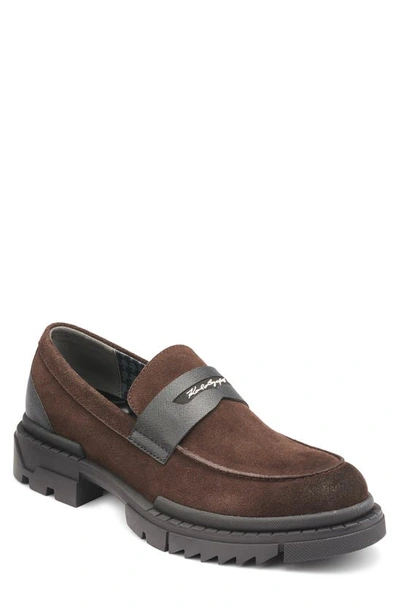 Shop Karl Lagerfeld Leather Lug Sole Penny Loafer In Dark Brown