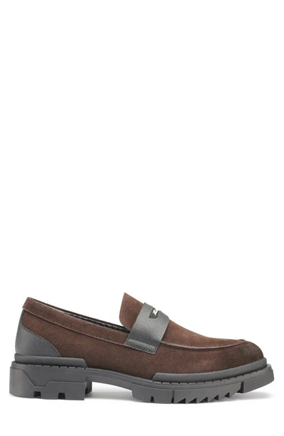 Shop Karl Lagerfeld Leather Lug Sole Penny Loafer In Dark Brown
