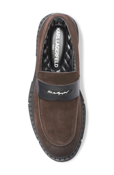 Shop Karl Lagerfeld Leather Lug Sole Penny Loafer In Dark Brown