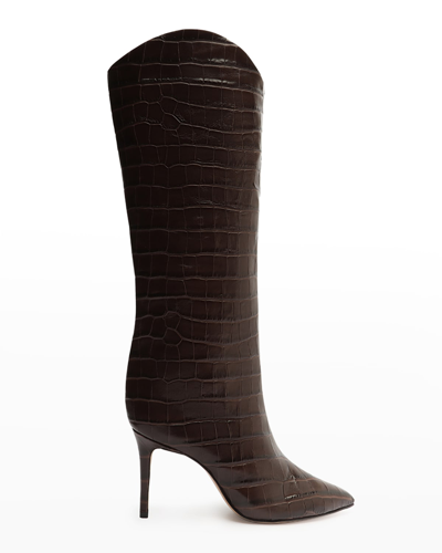 Shop Schutz Maryana Croco Stiletto Tall Boots In Dark Chocolate