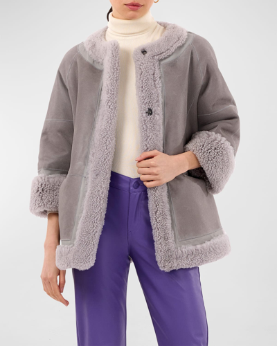 Shop Gorski Reversible Curly Lamb Shearling Jacket In Gray