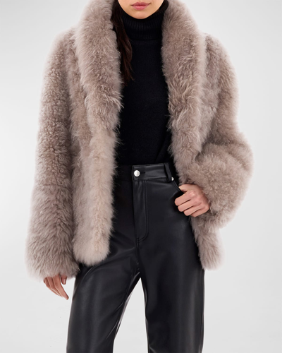 Shop Gorski Belted Cashmere Goat Fur Jacket In Beige