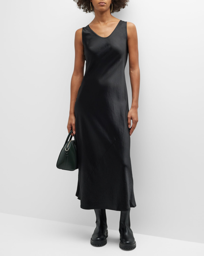 Shop Max Mara Ares Sleeveless Satin Midi Dress In Black
