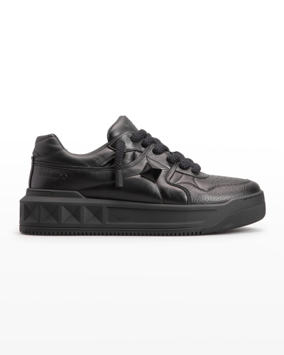 Shop Valentino Men's One Stud Xl Low-top Napa Leather Sneakers In Black