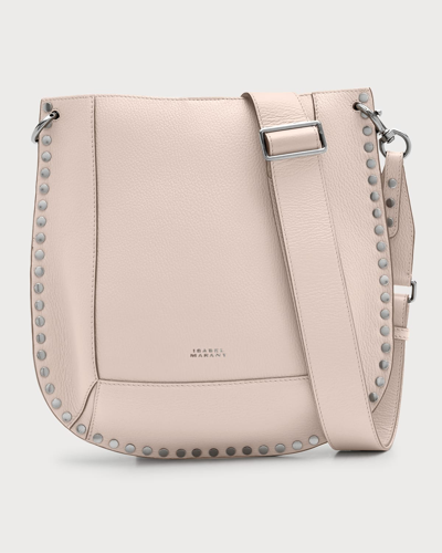 Shop Isabel Marant Oskan Studded Grainy Leather Shoulder Bag In Pearl Rose