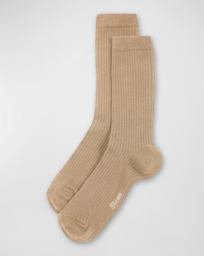 Shop Stems Ribbed Cashmere-blend Crew Socks In Nude