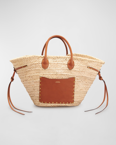 Shop Isabel Marant Cadix Straw & Leather Tote Bag In Natural/cognac