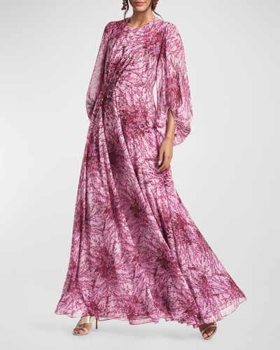 Shop Sachin & Babi Bianca Abstract-print Balloon-sleeve Gown In Carnation Pink Bo