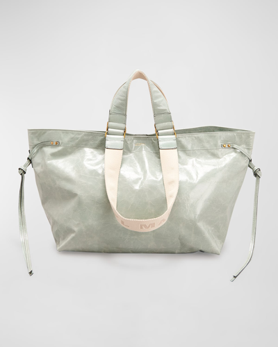 Shop Isabel Marant Wardy Double-handle Leather Tote Bag In Almond Green