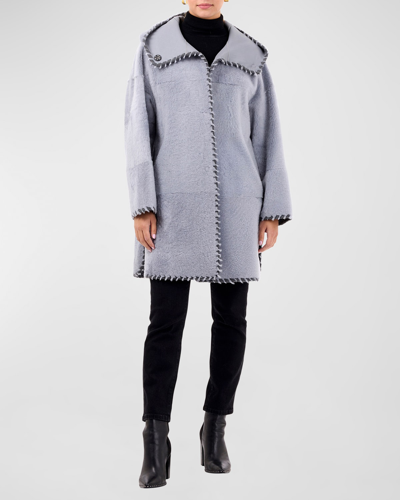 Shop Gorski Cashmere Blanket-stitch Reversible Lamb Shearling Jacket In Priwinkle