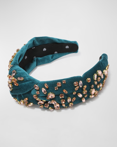 Shop Lele Sadoughi Embellished Velvet Knotted Headband In Peacock