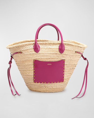 Shop Isabel Marant Cadix Straw & Leather Tote Bag In Natural/orchid