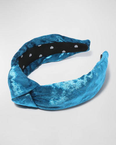 Shop Lele Sadoughi Crushed Velvet Knotted Headband In Turquoise