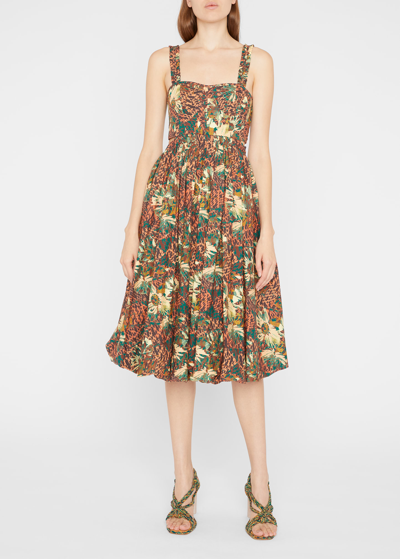 Shop Ulla Johnson Olympia Cutout-waist Fit-&-flare Midi Dress In Prism
