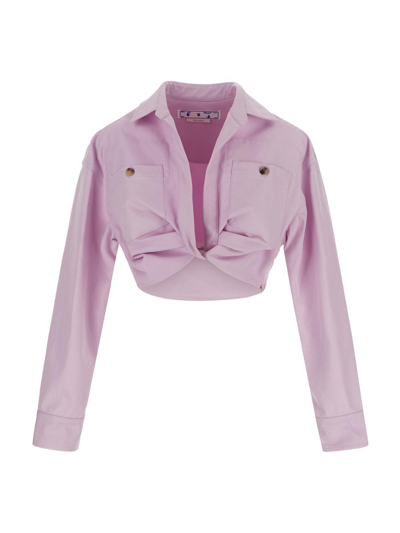 Off-white Co Twist Cropped Cargo Shirt In Pink