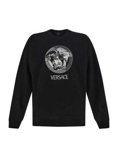 Shop Versace White Embroidered Medusa Crewneck