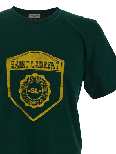Shop Saint Laurent Green Logo Print T-shirt