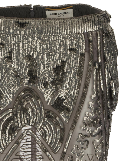 Shop Saint Laurent Paillettes Midi Skirt In Metallic