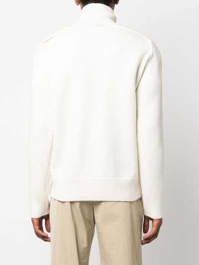 Shop Jil Sander Ribbed-detail High-neck Jumper In Weiss