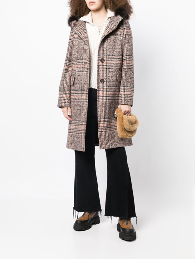 Shop Cinzia Rocca Plaid-check Print Hooded Coat In Brown