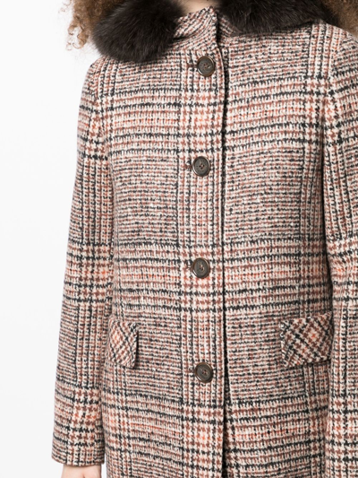 Shop Cinzia Rocca Plaid-check Print Hooded Coat In Brown