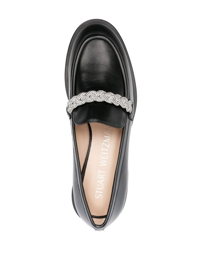 Stuart Weitzman Crystal-embellished Chain-link Loafers In Schwarz