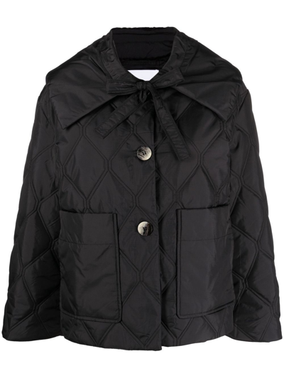 Shop Ganni Spread-collar Quilted Jacket In Schwarz
