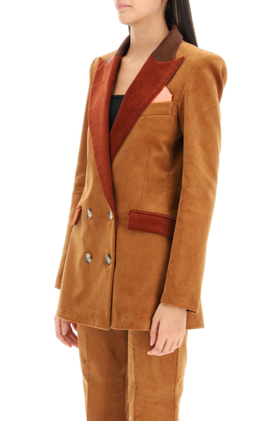 Hebe Studio Contrast-lapel Double-breasted Jacket In Brown