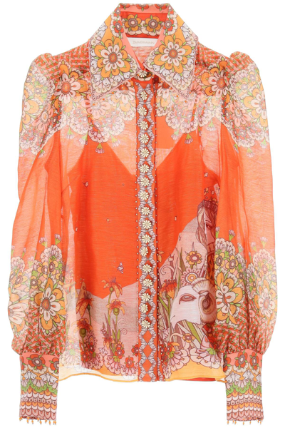 Shop Zimmermann 'kaleidoscope' Linen Silk Shirt In Orange