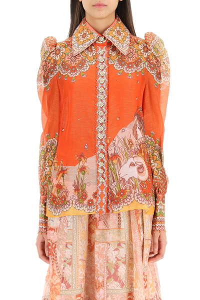 Shop Zimmermann 'kaleidoscope' Linen Silk Shirt In Orange