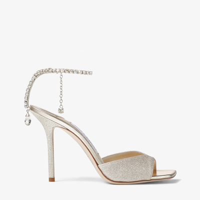 Shop Jimmy Choo Saeda Sandal 100 In Platinum Ice/crystal