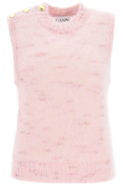 Shop Ganni Brushed Mohair Blend Vest In Pink