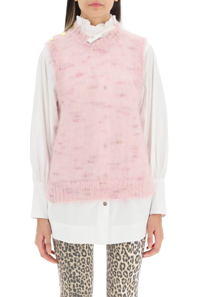 Shop Ganni Brushed Mohair Blend Vest In Pink