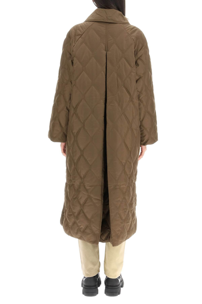 Shop Ganni Quilted Ripstop Coat In Brown