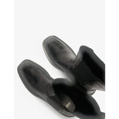 Shop Maje Womens Noir / Gris Frizzante Emblem-embossed Leather Chelsea Boots