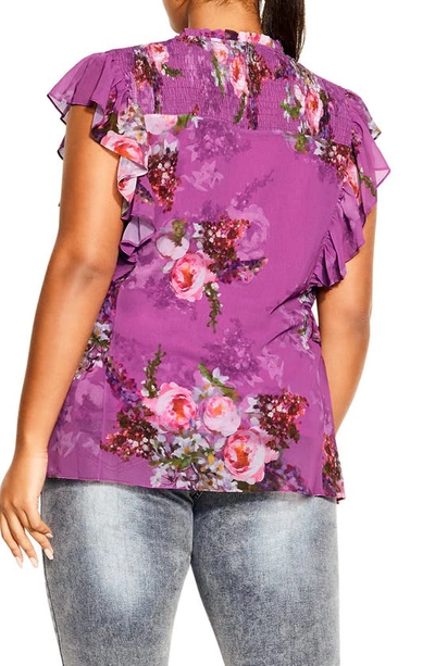 Shop City Chic Nova Floral Smocked Yoke Top In Wisteria Painterly R