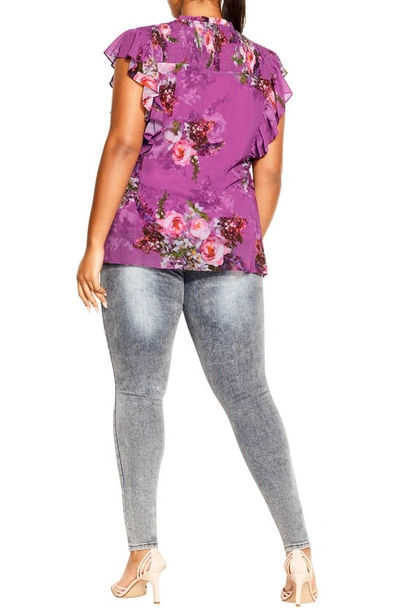 Shop City Chic Nova Floral Smocked Yoke Top In Wisteria Painterly R