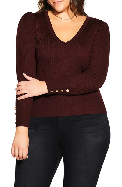 City Chic Trendy Plus Size Rebel Rock Jumper Sweater In Garnet