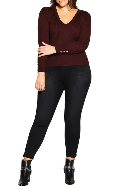 City Chic Trendy Plus Size Rebel Rock Jumper Sweater In Garnet